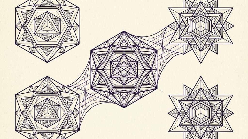 A purely visual diagram showing two distinct complex geometric shapes merging perfectly to form a completely new, mathematically precise third shape in the center