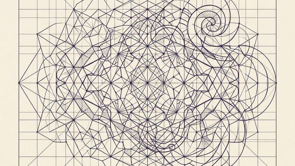 A purely visual diagram showing two distinct, complex geometric structures perfectly interlaced and mapped against a shared grid