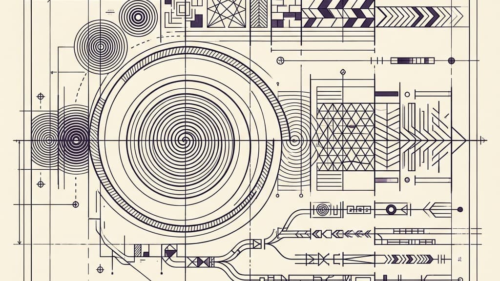 A purely visual diagram of an expanding timeline unraveling from a central spiral, with marked periods of varying lengths